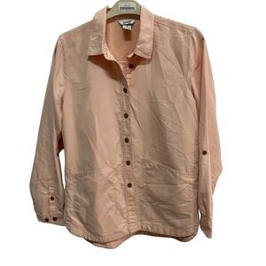 Duluth Trading Co. Womens Button Down Roll Tab Sleeve Pink Utility Shirt Medium